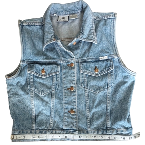 Vintage Bill Blass Denim Waistcoat Vest Sleeveless Biker Trucker Jacket Size M - Picture 7 of 9